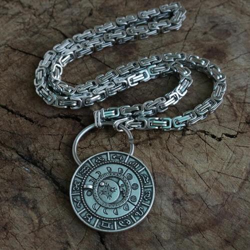 Viking retro The old moon phase talisman necklace rune pendant amulet jewelry with stainless steel chain
