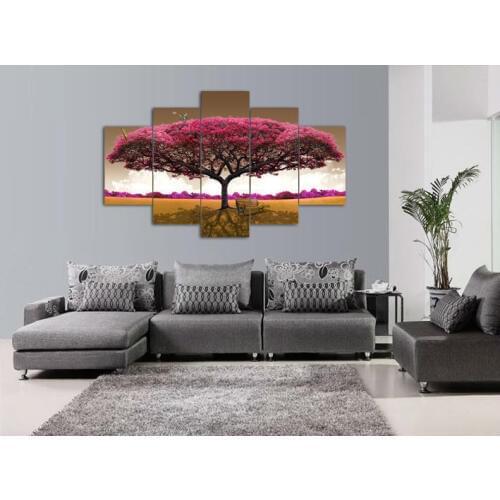 High-quality Modern Printed On Canvas big tree painting and butterfly for living room decoration 5pcs/set wall decor canvas