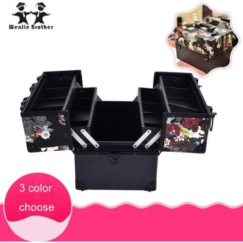 Wenjie brother big size skull flower ABS&PU Make up Box Makeup Case Beauty Case Cosmetic Bag Multi Tiers Lockable Jewelry Box