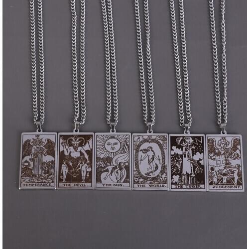 1PCS Stainless Steel Wicca Tarot Card Waite Major Arcana Pagan Pendant Amulet Necklace Wiccan Jewelry
