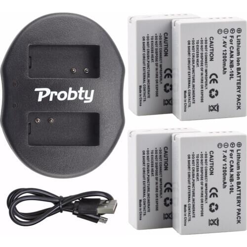 4Pcs Probty NB-10L NB 10L NB10L Battery + USB Dual Charger for Canon PowerShot G15 G16 G1X G3X SX40 SX40HS SX50 SX60 HS Camera