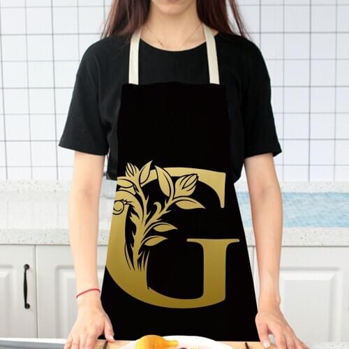 Yellow English Letter Flowers Printed Linen Sleeveless Aprons Woman Man Kitchen Supplies Cooking Baking Coffee Shop Accessories