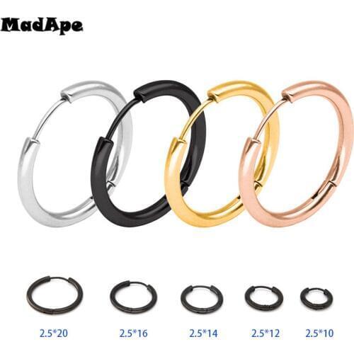 MadApe Trendy Silver Color Rose Gold Black Tone Stainless Steel Hoop Earrings Round Loop Earring For Women 25mm/20mm/11mm