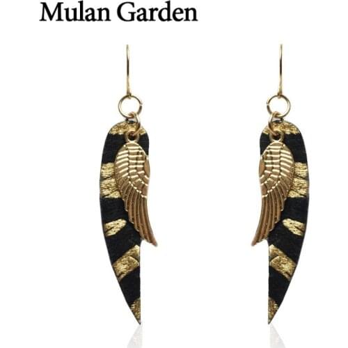 M&G Trendy Angel Wing Statement Earrings Leather for Women Feather Drop Earrings Fashion Jewelry Women Accessories 2019 Winter