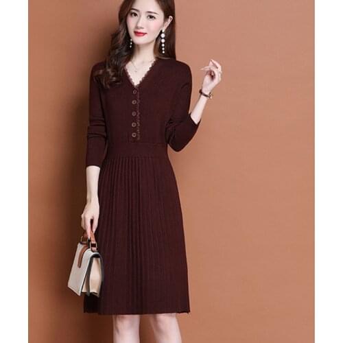 Spring Long Knitted Dress Women Long Sleeve Slim Long Sleeve Pullovers Dresses Fashion Warm Spring