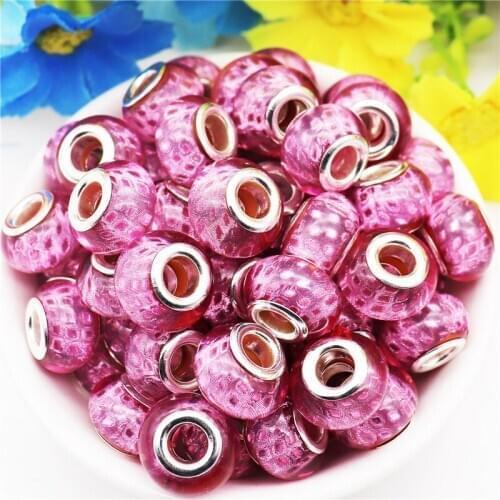 10Pcs New Round Glitter Big Hole Murano Spacer Beads Fit Pandora Bracelet Earrings Chain Cord Necklaces for DIY Jewelry Making