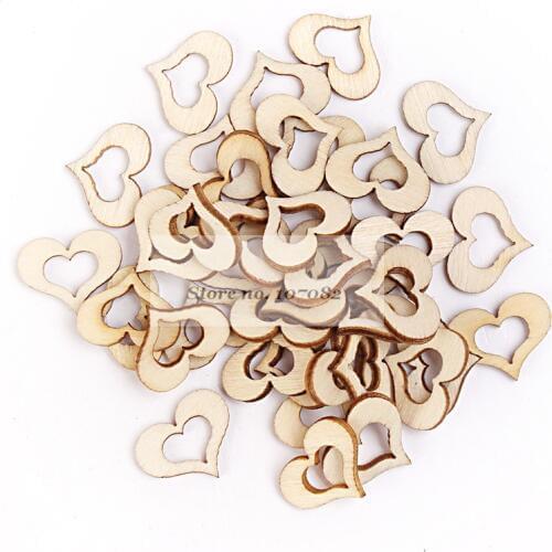 1000pcs 15x12mm Hollow Heart Wooden Embellishments Wedding Crafts Toppers Natural Chips Confetti