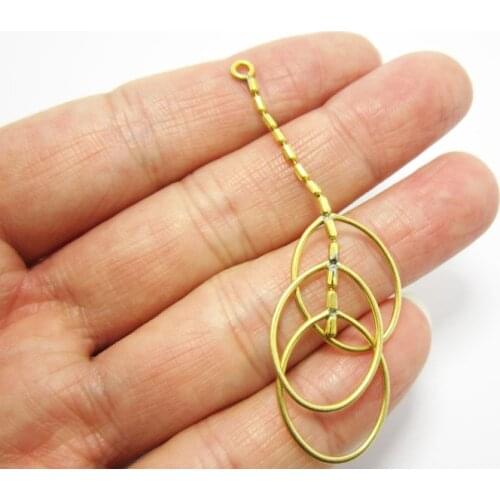 2pcs Earrings pendant 63x15mm Triple circle Brass dangle charms Boho brass earrings findings R1078