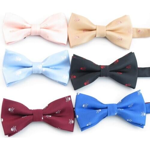 2021 Men Polyester Silk Bow Tie Skull Bowtie Hankies For Tuxedo Pocket Square Handkerchiefs Bowknot Tie Wedding Groom Butterfly