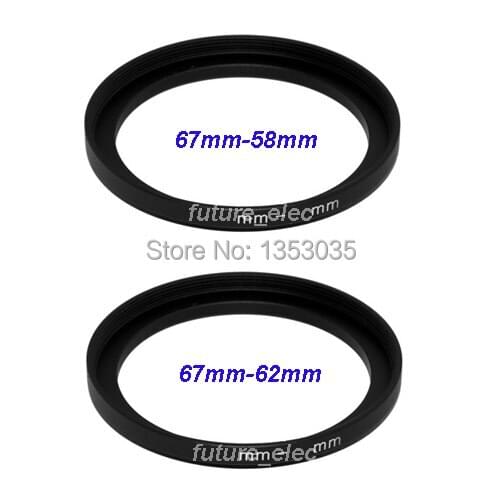 2 x 67mm to 58mm 62mm 67mm-58mm-62mm 67 58 62 mm Metal Step-Up Step Up Ring Camera Lens Filter Stepping Adapter Hood Holder Cap