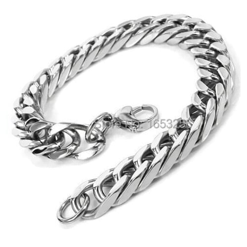 8.66" 10mm High Polished Fashion Pure Stainless Steel double Curb Chain Bracelet in men and boy jewelry