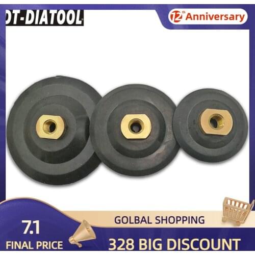 DT-DIATOOL 1piece M14 or 5/8-11 Dia 80/100/125mm Rubber Based Back Pad 3"/4"/5" Diamond Polishing Backer Pads