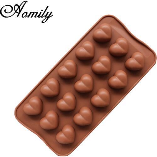 Aomily 15 Holes lovely Heart Shaped Silicone Soap Candy Fondant Chocolate Kitchen Mould Silicone Chocolate Cookies Cake DIY Mold