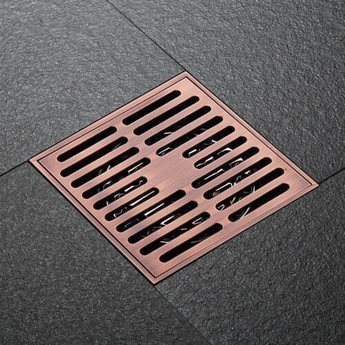 FREE SHIPPING Red bronze brass antique copper 100x 100mm square anti-odor floor drain bathroom shower drain