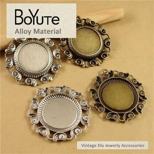 BoYuTe (20 Pieces/Lot) 25MM Cabochon Bese Zinc Alloy Materials Antique Bronze Silver Plated Conch Pendant Bezel for Jewelry