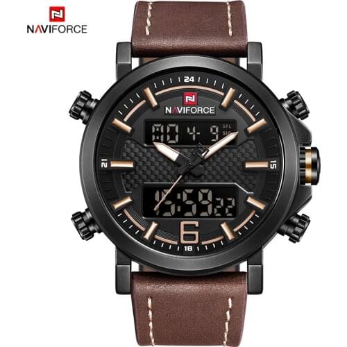 NAVIFORCE Brand Luxury Watches Mens Military LED Digital Quartz Men Clock Date Analog Dual Display Wrist Watch Relogio Masculino