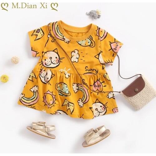 Infant Toddler Baby Girls Dresses Summer Dresses Kids Cartoon Print Cute O-neck A-line Dress Summer Princess Dresses for Girls