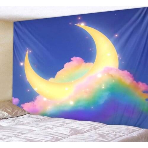 Pink moon starry tapestry universe sky clouds wall hanging boho home background cloth psychedelic kawaii room decoration