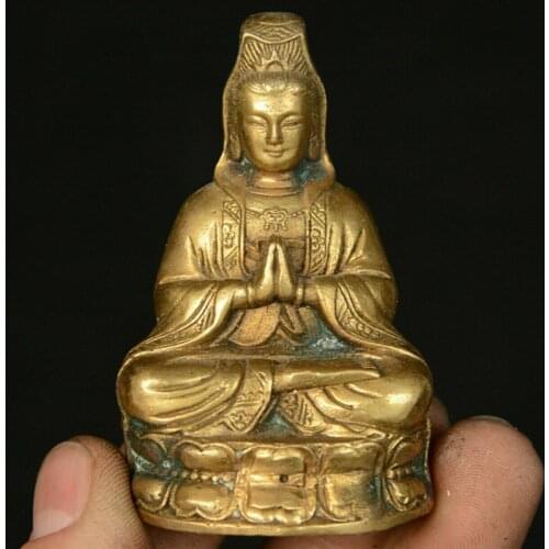 China Copper Brass Kwan-Yin Guan Yin Goddess Avalokitesvara Boddhisattva Statue Collection Ornaments Statues for Decoration