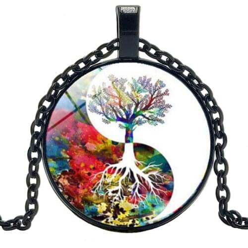 HOT! 2019 Tai Chi Yin Yang Color Tree of Life Necklace Fashion Anime Peripheral Glass Bevel Pendant Necklace Glamour Jewelry