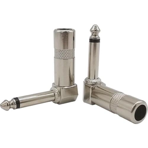 Metal Right Angle 6.35mm Plug Male Mono Plug L-shape Audio Connector 1/4" 6.35 90 Degree Jack Solder Connector for Guitar Audio