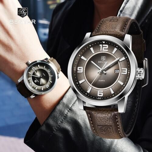 2020 new stainless steel case stylish classic men watch simple quartz leather band watch for men BENYAR clock Relogio Masculino