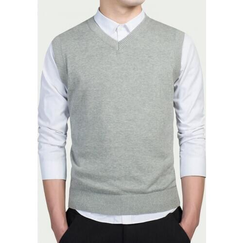 Mens Sweaters Autumn Winter Solid Color Sleeveless V Neck Knitted Sweater Business Vest Male New Slim Cotton Casual Vests Tops