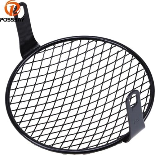 POSSBAY 6.4" Motorcycle Headlight Grill Cover Modified Guard Head Lights Bike Mount Grill for Harley Suzuki Honda Cafe Racer