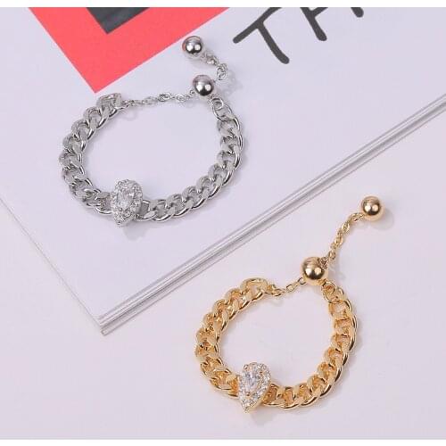 New Trendy Womens Fashion Brass Chain Ring Waterdrop Zircon Adjustable Elastic Pull Ring Jewelry Accessory For Daily life