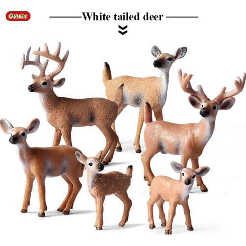 Oenux 6pcs/set Original White-Tailed Deer Simulation Action Figures Odocoileus Virginianus Deer Animals Figurines Model Kids Toy