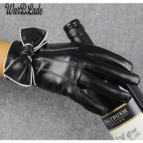 1Pair Womens Winter Warm Gloves Luvas de inverno Luva motociclista Leather gloves female gloves Guantes Eldiven gants femme 2018