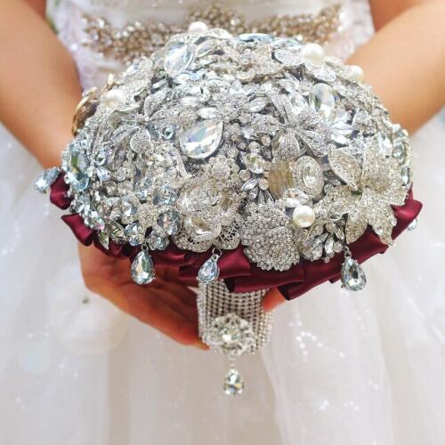 Luxury crystal sparkling wedding brooch bouquet Bridal Bride Bouquets handmade diamond Holding Flowers