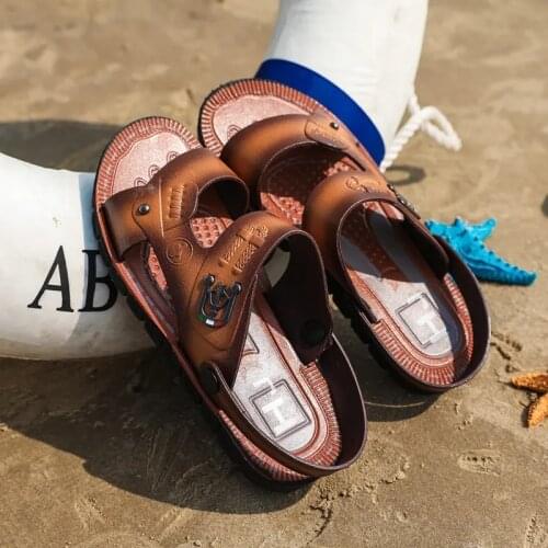 Mens Summer Sandals Open Toe Leather Non Slip Sandals With Soft Soles And Breathable Beach Shoes Outdoor Slippers