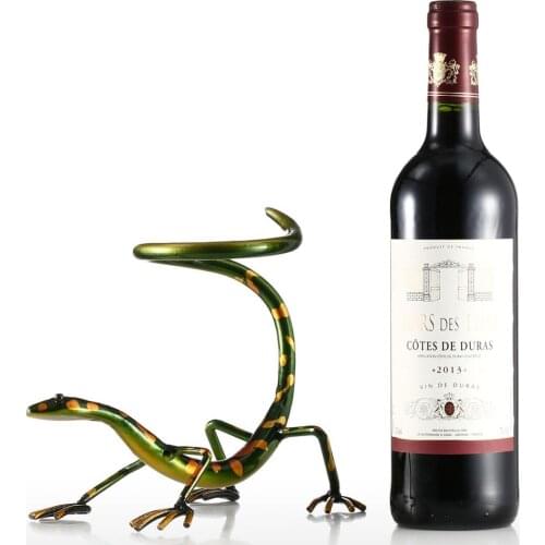 Tooarts Funny Gecko Wine Rack Bottle Holder Iron Sculpture Bar Red Wine Holder Metal Shelf Home Decoration Crafts