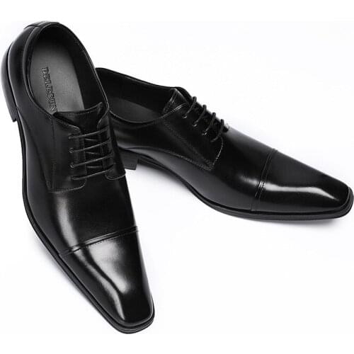Trending Cap-toe Classic Men Dress Shoes Wing-tip Derby Genuine Leather Big Size 37-47 Elegant Suit Business Formal Oxfords