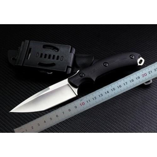 High Quality Outdoor Straight Knife D2 Satin / Black Stone Wash Tanto Blade Black G10 Full Tang Handle With Kydex H1103