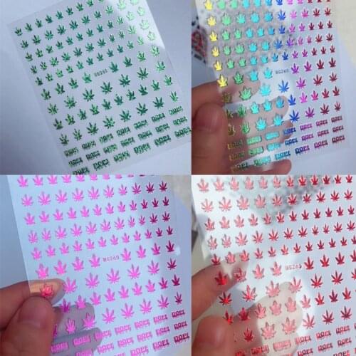 10PCS 3D Laser Maple Leaf Nail Sticker Bronzing 10-color Nail Decoration Decal