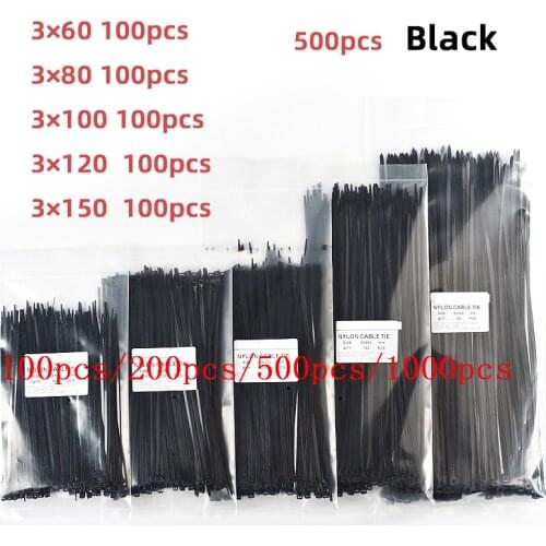 1000/300/100pcs 3x100 150 200 Mm Tyrap Assorted Self-Locking Nylon Cable Ties Plastic Zip Tie Loop Wire Wrap Zip Ties