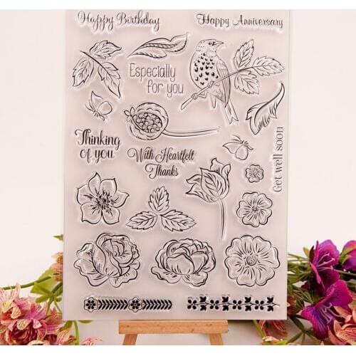 15x21 Leaves, flowers, bird Transparent Clear Stamps Silicone Seals for DIY scrapbooking photo album Card Making
