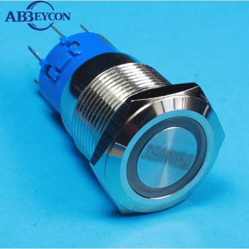 1921Z 19mm Flat round head latching pin terminal ring lamp anti-vandal push button switch