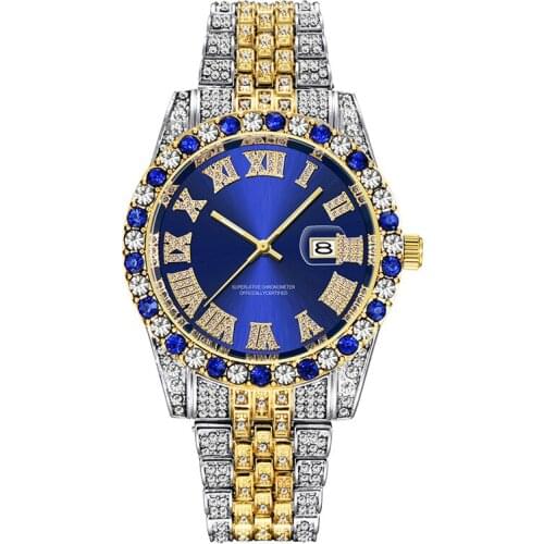 2021 New Arrival Hip Hop Men Watches Full Diamond Fashion Alloy Band Luxury Brand Quality Date Watches Montres de Marque de Luxe