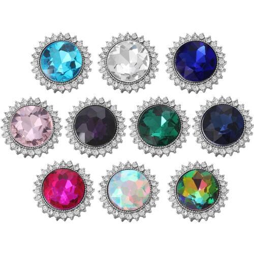 5pcs/lot New Snap Jewelry Rhinestone Round Crystal Flower 18mm Metal Snap Buttons Fit Snap Bracelet DIY Ginger Charms Jewelry