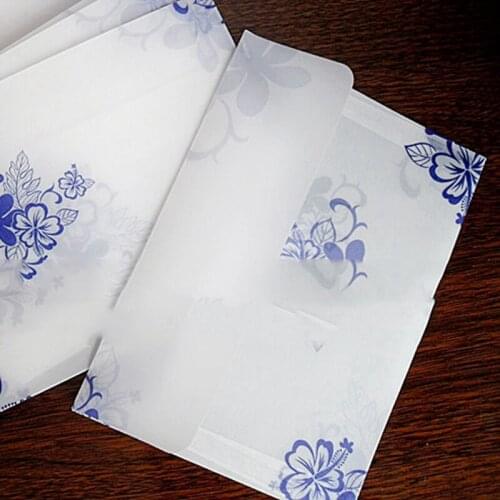 5Pcs/pack 17.5cm*12.5cm Blue Flowers Clear Paper Envelope For Shcool Office Stationery Postcard And Letters