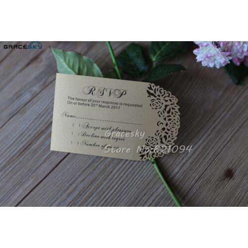 50pcs Free Shipping 12x5cm Laser die cut Flowers pattern Wedding RSVP Card Personalized text cards greeting Invitation cards