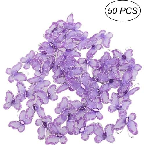 50pcs Sheer Mesh Wire Glitter Butterfly with Gem for Home Weeding/Party Decoration Butterfly DIY Craft