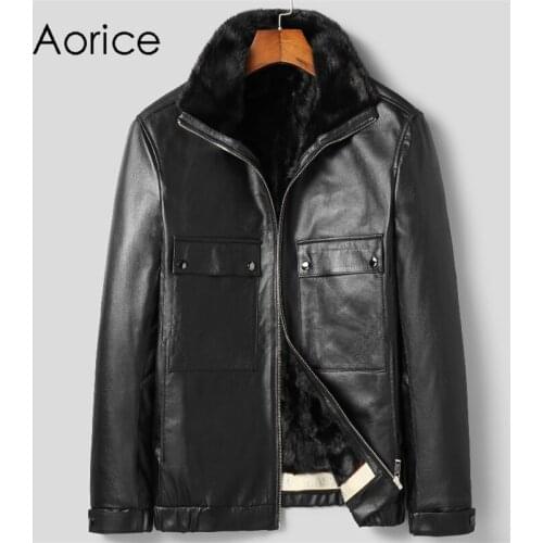 Aorice Men Genuine SheepSkin Leather Jacket Mink Fur Liner Coat Male Brand New Winter Fur Parka Jackets Coats MT108