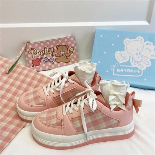 JK powder thick-soled white shoes female students canvas new Korean version flats shoes lovely girl heart sports board shoes