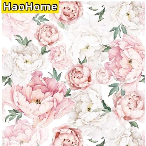 White Pink Peel and Stick Wallpaper Removable Fresh Peony Self-Adhesive Prepasted Wallpaper Waterproof Extra Thick Wall Mural