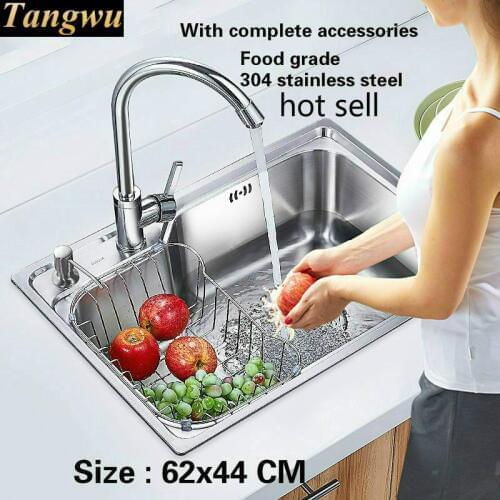 Free shipping Food grade 304 stainless steel kitchen sink 0.8 thick ordinary single trough washing dishes hot sell 620x440 MM