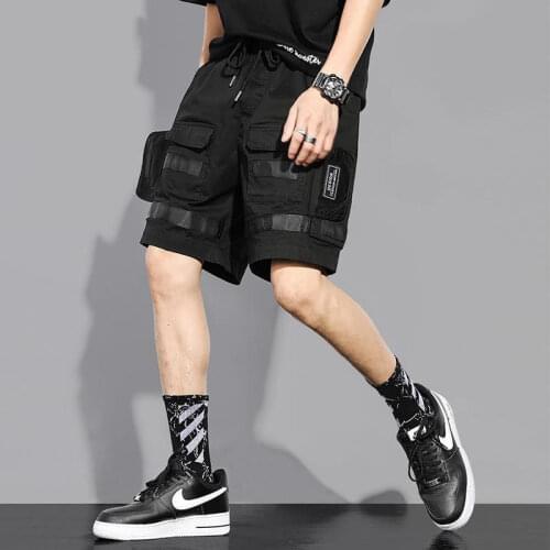 Punk Pants 2021 Summer Drawstring Shorts for Men Black Classic Hot Sale Mens Clothing Knee Length Male Shorts Streetwear Hiphop